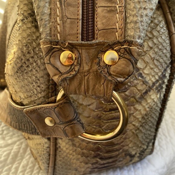 Marino Orlandi Genuine Leather Handbag Faux Embossed Alligator Crocodile - Picture 7 of 13